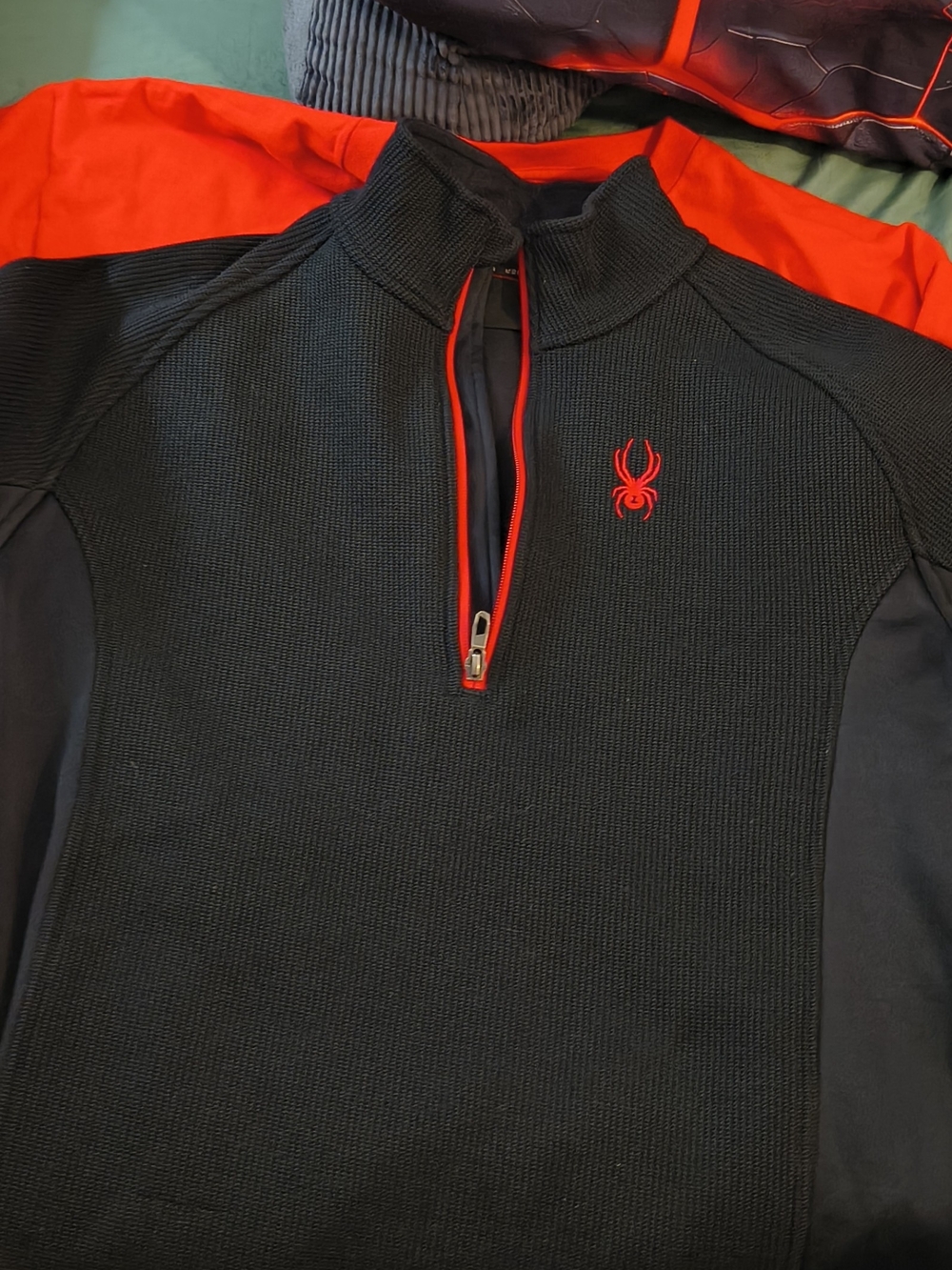 Spyder Men’s Black Quarter-Zip Sweater with Red Accents